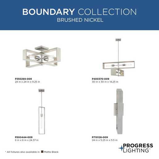 Progress Lighting Boundary Collection One-Light Pendant Brushed Nickel (P500444-009)