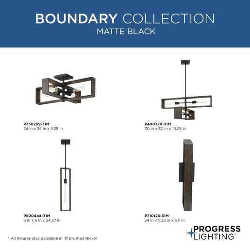 Progress Lighting Boundary Collection Four-Light Semi-Flush Close-To-Ceiling Fixture Matte Black (P350269-31M)