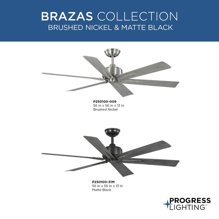Progress Lighting Brazas Collection 56 Inch 6-Blade Ceiling Fan Matte Black (P250100-31M)