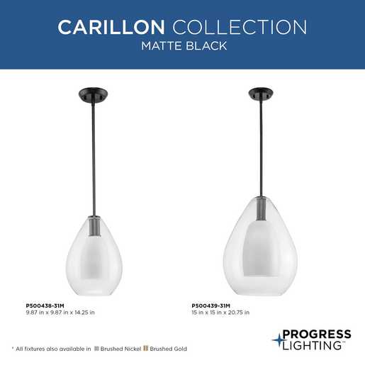 Progress Lighting Carillon Collection One-Light Pendant Matte Black (P500439-31M)