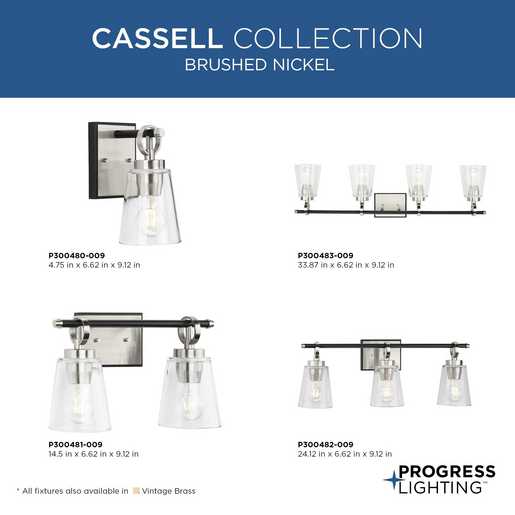 Progress Lighting Cassell Collection Two-Light Bath And Vanity Fixture Brushed Nickel (P300481-009)