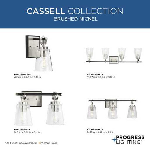 Progress Lighting Cassell Collection One-Light Bath And Vanity Fixture Brushed Nickel (P300480-009)