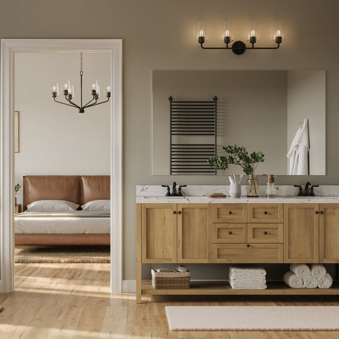 Progress Lighting 94300542031 Celino Collection 4-Light Bath And Vanity Fixture Black With Clear Glass Shades (P300542-031)