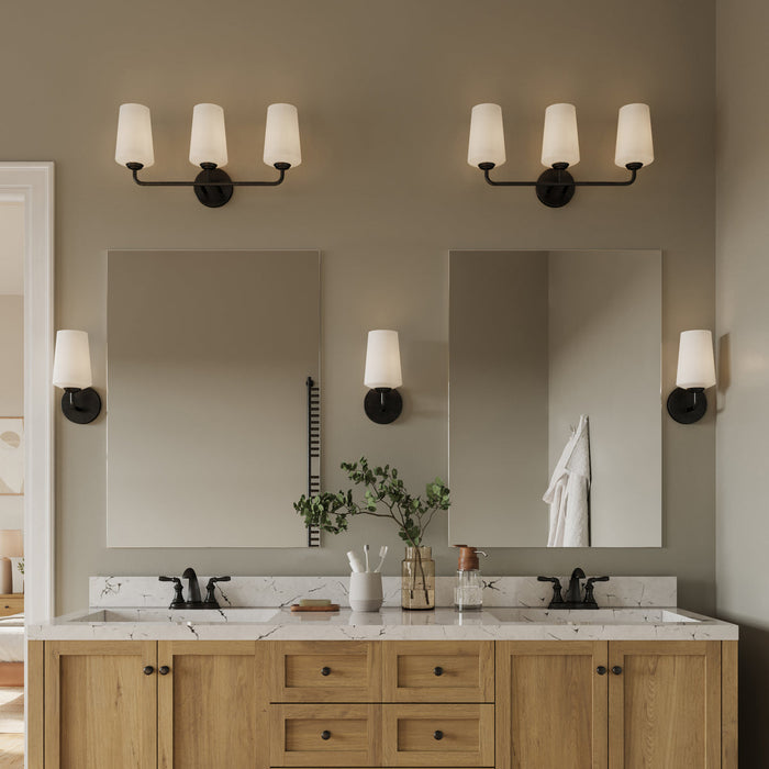 Progress Lighting 94300544031 Celino Collection 3-Light Bath And Vanity Fixture Black With White Glass Shades (P300544-031)