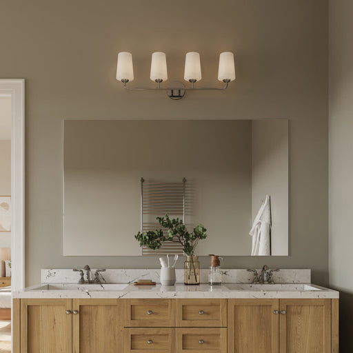 Progress Lighting 94300545015 Celino Collection 4-Light Bath And Vanity Fixture Polished Chrome With White Glass Shades (P300545-015)