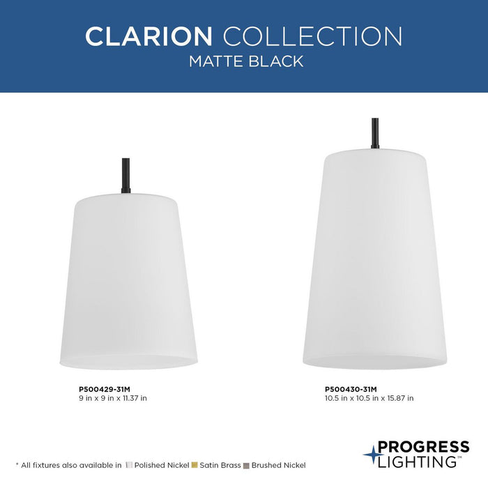 Progress Lighting Clarion Collection One-Light Pendant Matte Black (P500430-31M)