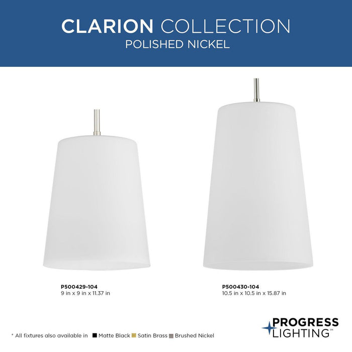 Progress Lighting Clarion Collection One-Light Pendant Polished Nickel (P500429-104)