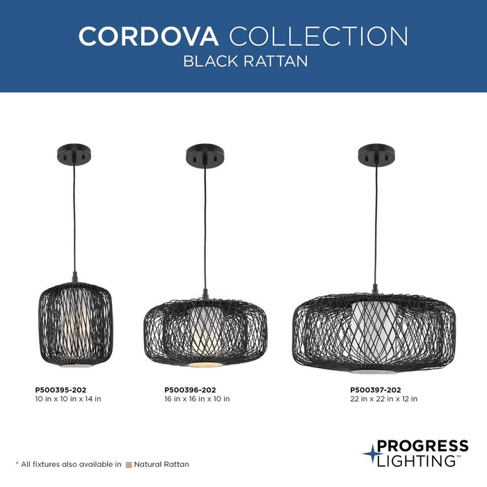 Progress Lighting Cordova Collection One-Light Pendant Black Rattan (P500396-202)