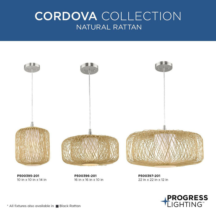 Progress Lighting Cordova Collection One-Light Pendant Natural Rattan (P500396-201)