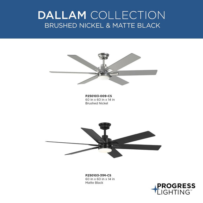 Progress Lighting Dallam Collection 60 Inch 6-Blade Ceiling Fan Matte Black (P250103-31M-CS)
