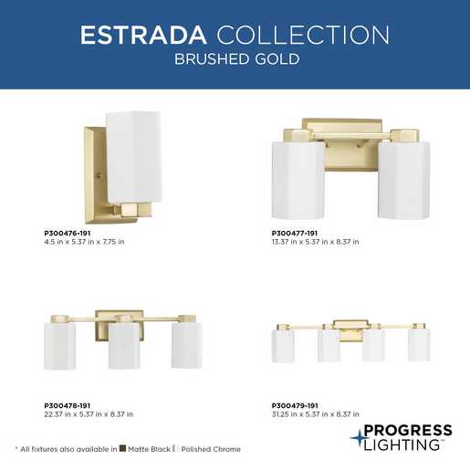 Progress Lighting Estrada Collection Three-Light Bath And Vanity Fixture Brushed Gold (P300478-191)
