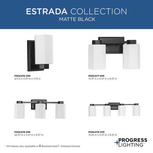 Progress Lighting Estrada Collection Three-Light Bath And Vanity Fixture Matte Black (P300478-31M)