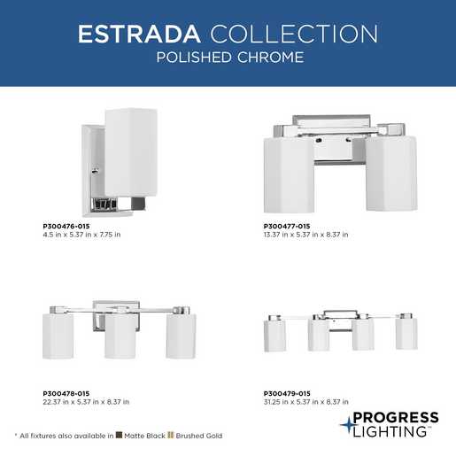 Progress Lighting Estrada Collection Three-Light Bath And Vanity Fixture Polished Chrome (P300478-015)
