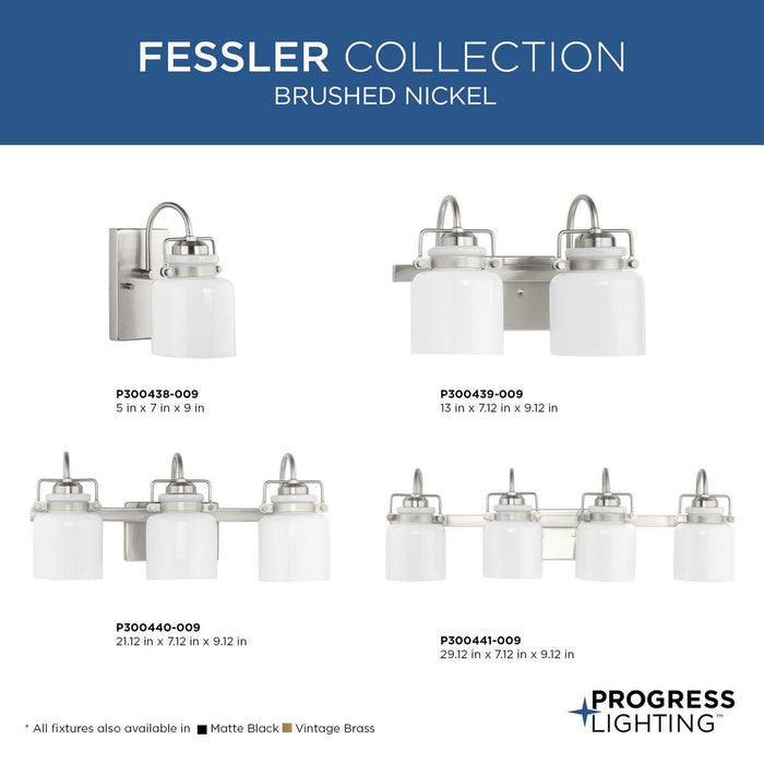 Progress Lighting Fessler Collection Two-Light Bath And Vanity Fixture Brushed Nickel (P300439-009)