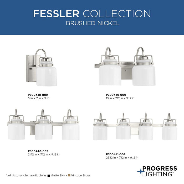 Progress Lighting Fessler Collection Three-Light Bath And Vanity Fixture Brushed Nickel (P300440-009)