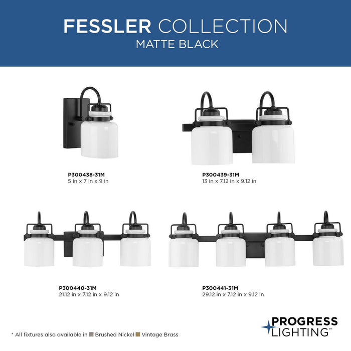 Progress Lighting Fessler Collection Three-Light Bath And Vanity Fixture Matte Black (P300440-31M)