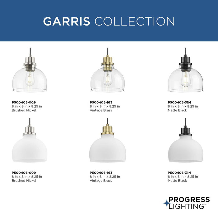 Progress Lighting Garris Collection One-Light Mini-Pendant Matte Black (P500406-31M)