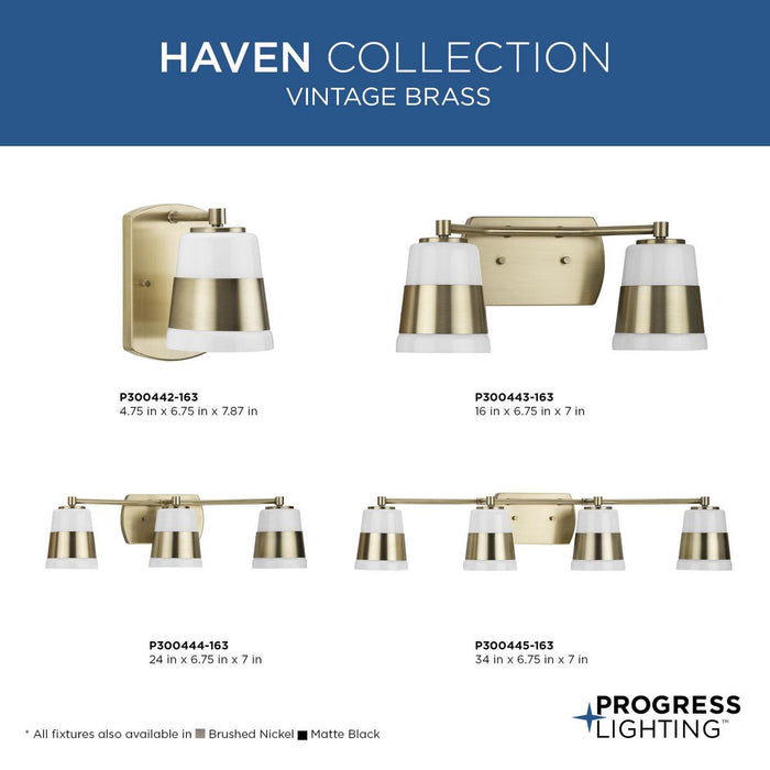 Progress Lighting Haven Collection Three-Light Bath And Vanity Fixture Vintage Brass (P300444-163)