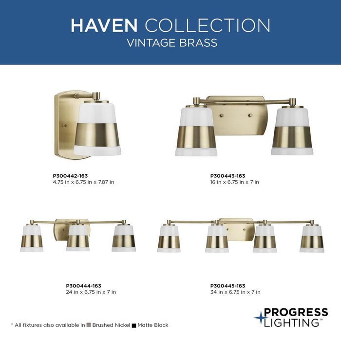 Progress Lighting Haven Collection Four-Light Bath And Vanity Fixture Vintage Brass (P300445-163)