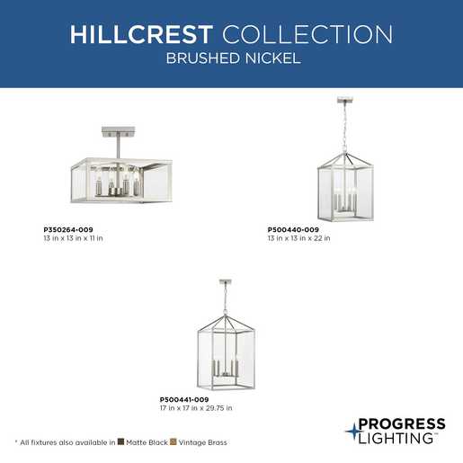Progress Lighting Hillcrest Collection Four-Light Foyer Fixture Brushed Nickel (P500440-009)