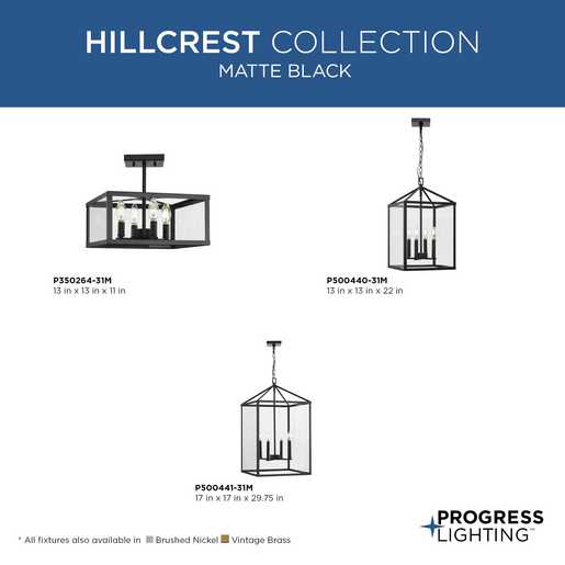 Progress Lighting Hillcrest Collection Four-Light Semi-Flush Close-To-Ceiling Fixture Matte Black (P350264-31M)