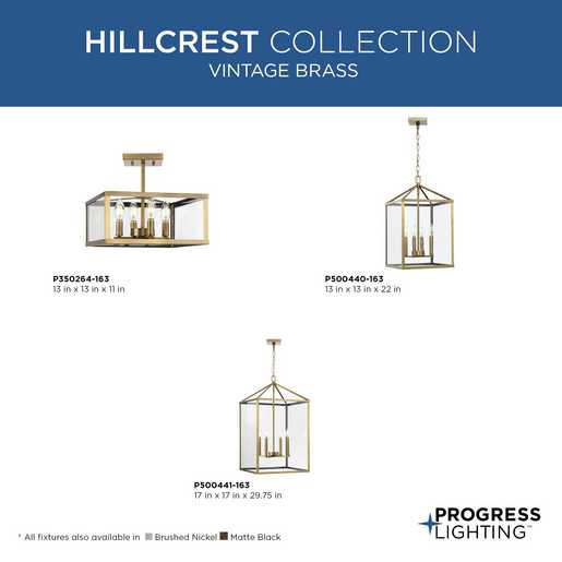 Progress Lighting Hillcrest Collection Four-Light Foyer Fixture Vintage Brass (P500440-163)