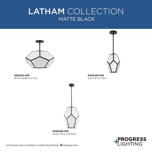 Progress Lighting Latham Collection Three-Light Semi Flush Convertible Close-To-Ceiling Fixture Matte Black (P350261-31M)