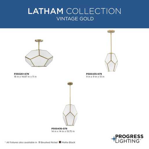 Progress Lighting Latham Collection One-Light Pendant Vintage Gold (P500436-078)