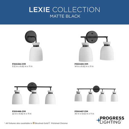 Progress Lighting Lexie Collection Three-Light Bath And Vanity Fixture Matte Black (P300486-31M)