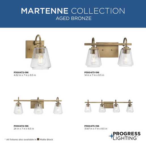 Progress Lighting Martenne Collection Two-Light Bath And Vanity Fixture Aged Bronze (P300473-196)