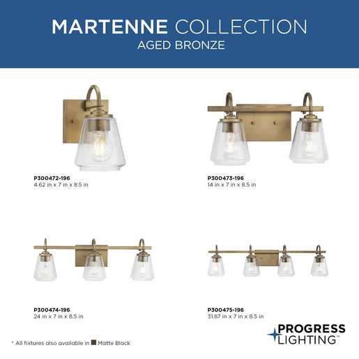 Progress Lighting Martenne Collection Three-Light Bath And Vanity Fixture Aged Bronze (P300474-196)