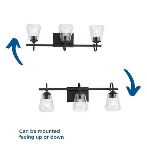 Progress Lighting Martenne Collection Three-Light Bath And Vanity Fixture Matte Black (P300474-31M)