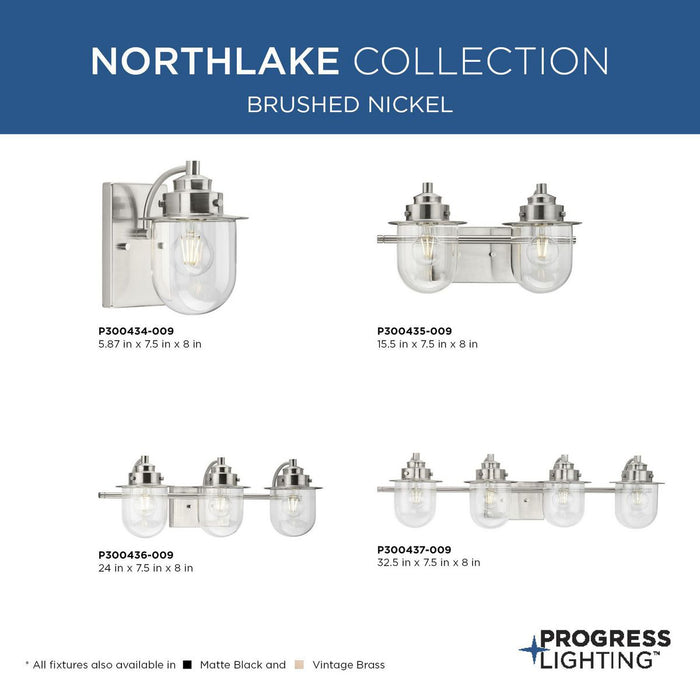 Progress Lighting Northlake Collection Three-Light Bath And Vanity Fixture Brushed Nickel (P300436-009)