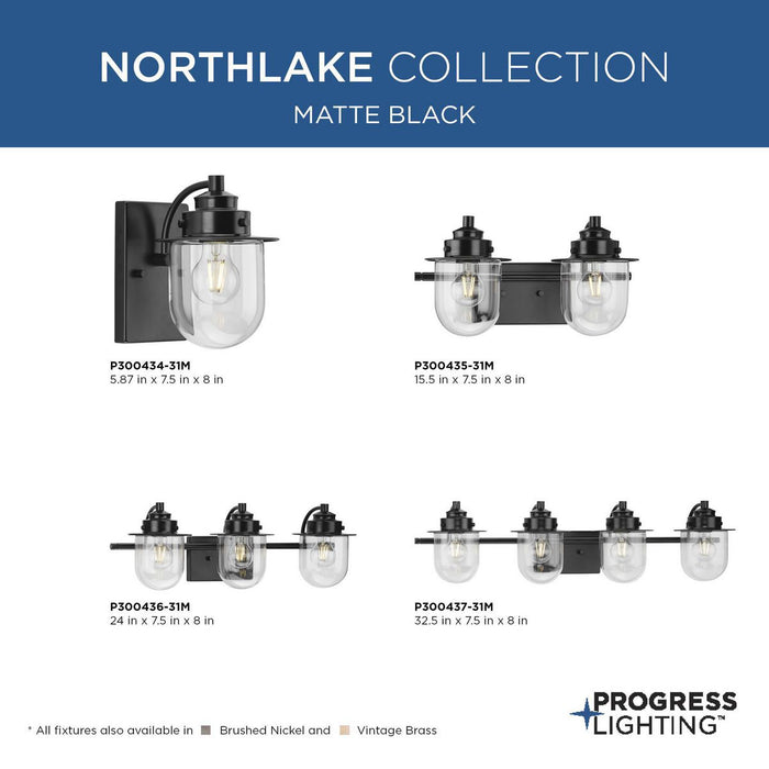 Progress Lighting Northlake Collection Three-Light Bath And Vanity Fixture Matte Black (P300436-31M)