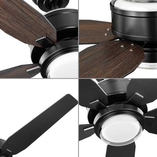 Progress Lighting Byars 54 Inch 5-Blade Integrated LED Indoor Matte Black Mid-Century Modern Ceiling Fan With Light Kit/White Opal Shade/Remote Control (P250061-31M-30)