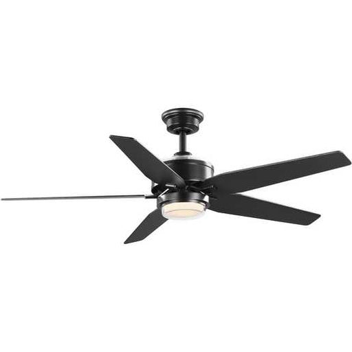 Progress Lighting Byars 54 Inch 5-Blade Integrated LED Indoor Matte Black Mid-Century Modern Ceiling Fan With Light Kit/White Opal Shade/Remote Control (P250061-31M-30)