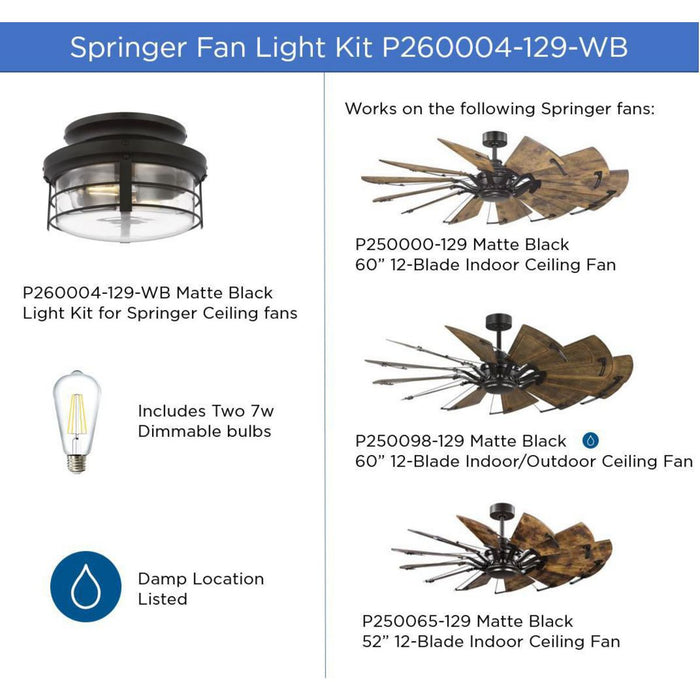 Progress Lighting Springer II Collection 12 Inch Ceiling Fan Light Kit Architectural Bronze (P260004-129-WB)