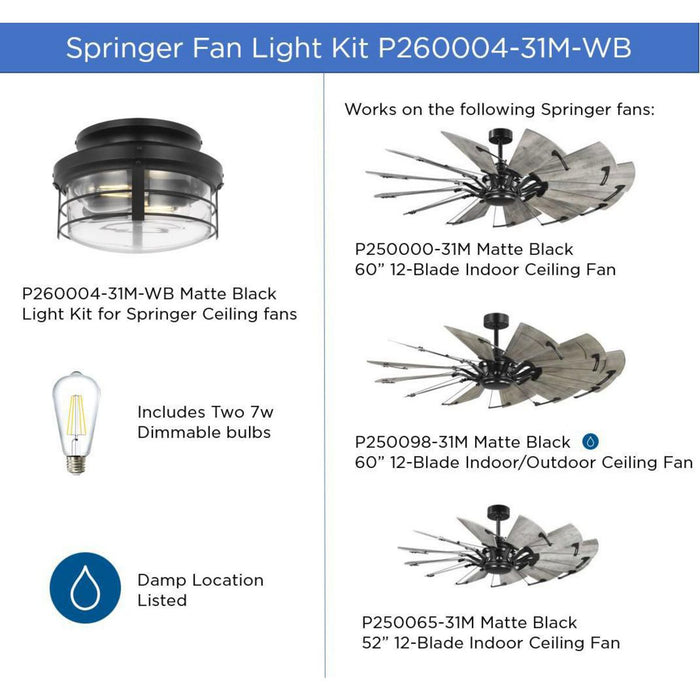 Progress Lighting Springer II Collection 12 Inch Ceiling Fan Light Kit Matte Black (P260004-31M-WB)