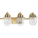 Progress Lighting Northlake Collection Three-Light Bath And Vanity Fixture Vintage Brass (P300436-163)