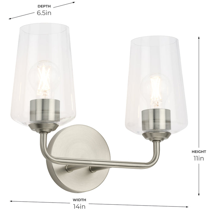 Progress Lighting 94300540009 Celino Collection 2-Light Bath And Vanity Fixture Brushed Nickel With Clear Glass Shades (P300540-009)