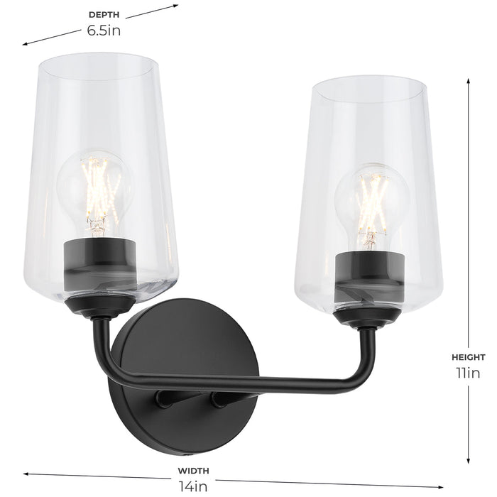 Progress Lighting 94300540031 Celino Collection 2-Light Bath And Vanity Fixture Black With Clear Glass Shades (P300540-031)