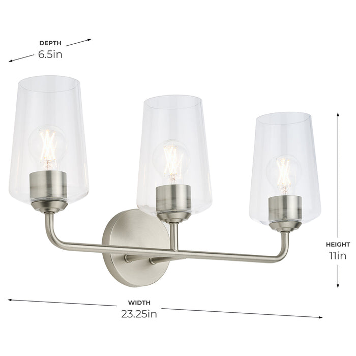 Progress Lighting 94300541009 Celino Collection 3-Light Bath And Vanity Fixture Brushed Nickel With Clear Glass Shades (P300541-009)