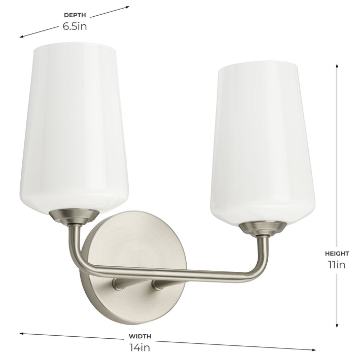 Progress Lighting 94300543009 Celino Collection 2-Light Bath And Vanity Fixture Brushed Nickel With White Glass Shades (P300543-009)