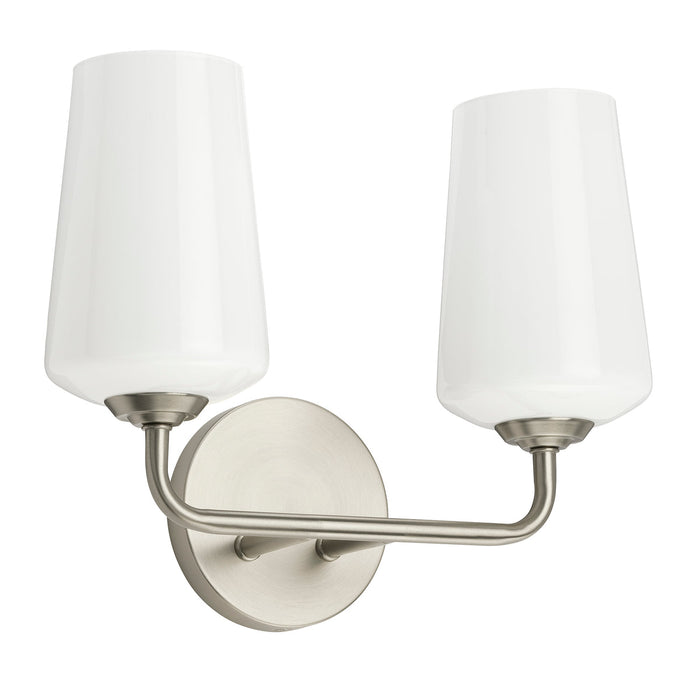 Progress Lighting 94300543009 Celino Collection 2-Light Bath And Vanity Fixture Brushed Nickel With White Glass Shades (P300543-009)