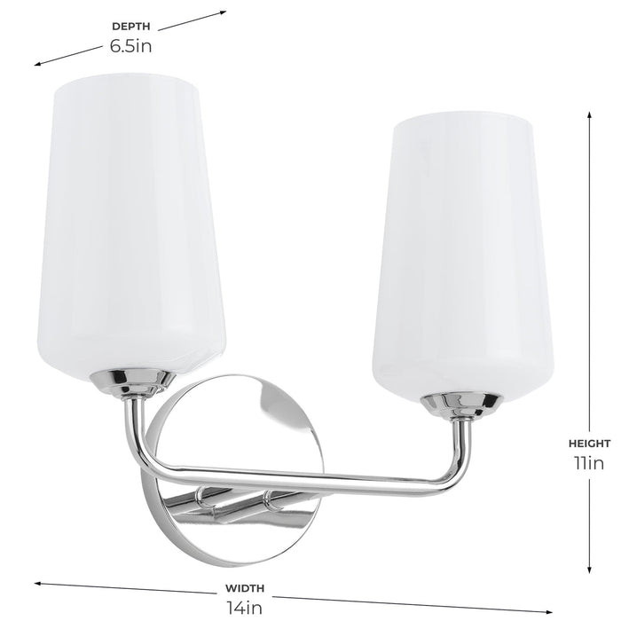 Progress Lighting 94300543015 Celino Collection 2-Light Bath And Vanity Fixture Polished Chrome With White Glass Shades (P300543-015)