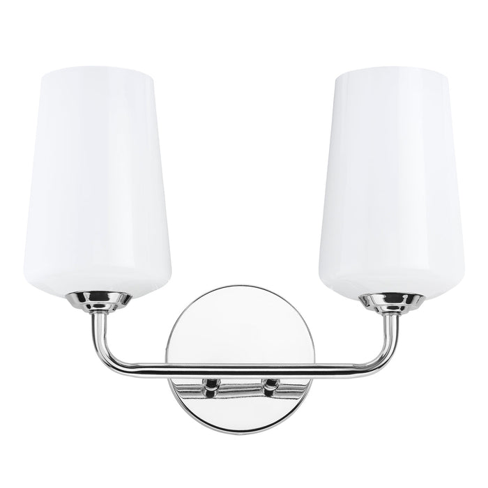 Progress Lighting 94300543015 Celino Collection 2-Light Bath And Vanity Fixture Polished Chrome With White Glass Shades (P300543-015)