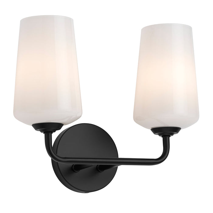 Progress Lighting 94300543031 Celino Collection 2-Light Bath And Vanity Fixture Black With White Glass Shades (P300543-031)