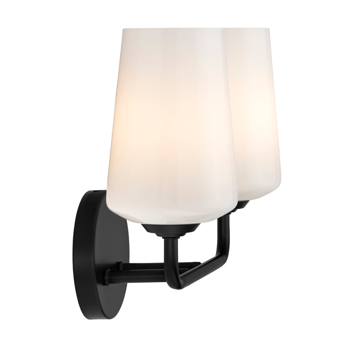 Progress Lighting 94300543031 Celino Collection 2-Light Bath And Vanity Fixture Black With White Glass Shades (P300543-031)