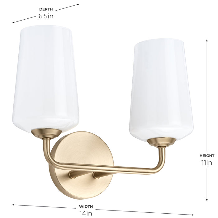Progress Lighting 94300543177 Celino Collection 2-Light Bath And Vanity Fixture Champagne Bronze With White Glass Shades (P300543-177)