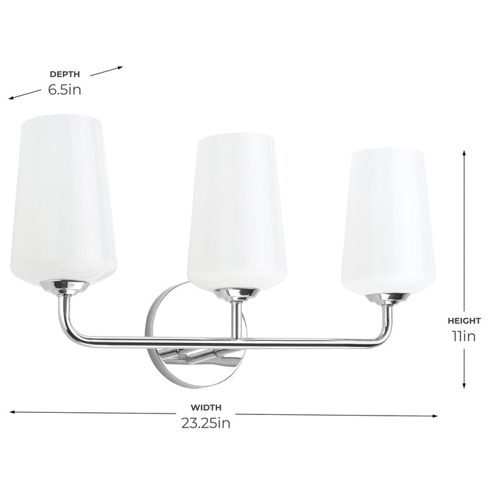 Progress Lighting 94300544015 Celino Collection 3-Light Bath And Vanity Fixture Polished Chrome With White Glass Shades (P300544-015)